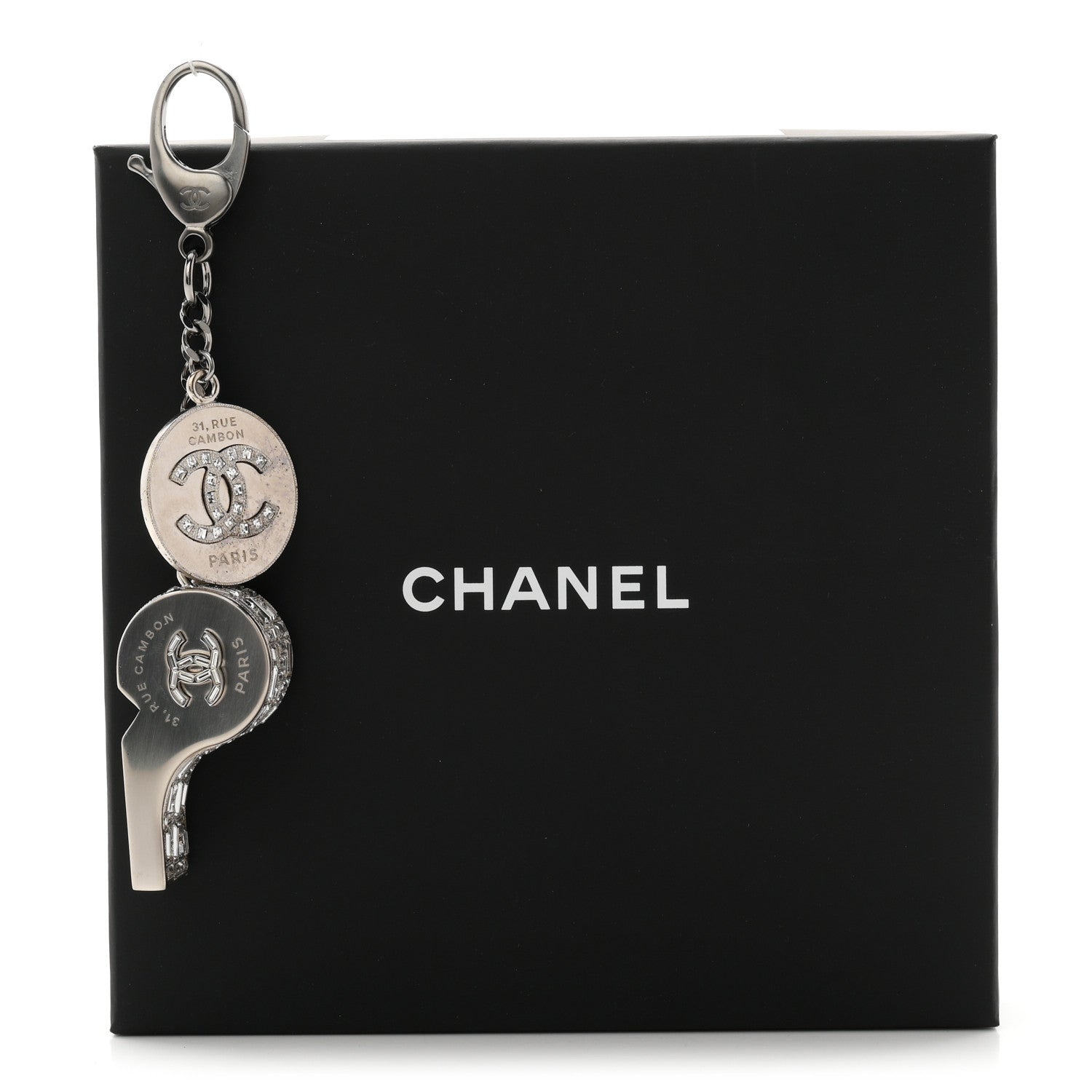 Chanel Crystal Baguette CC Whistle Key Chain Silver 4 of 4