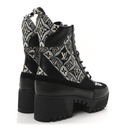 Louis Vuitton Suede Calfskin Jacquard Since 1854 Laureate Platform Desert Boots 38 Black 5 of 8