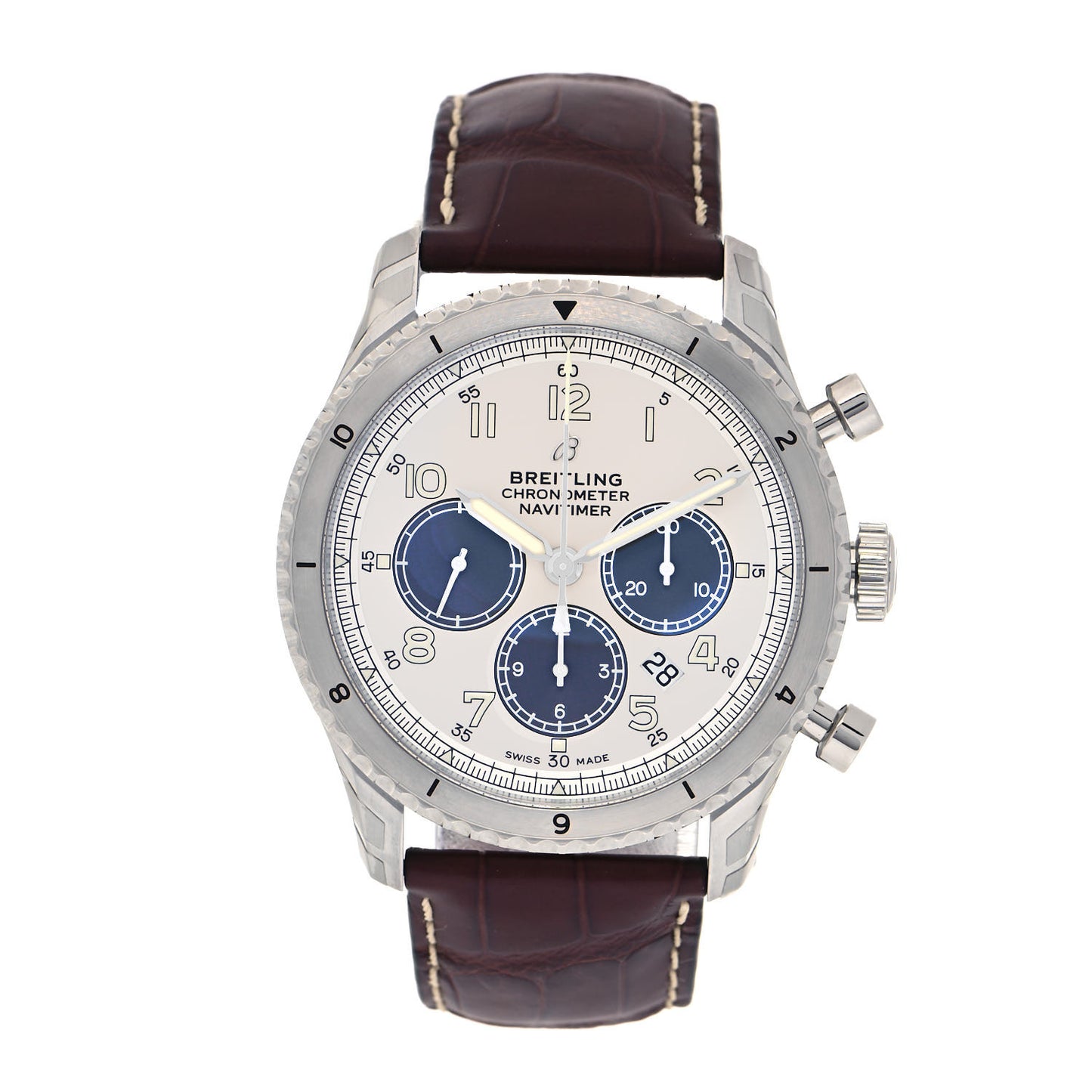 Stainless Steel Alligator 43mm Navitimer 8 Chronograph Automatic Watch AB0117