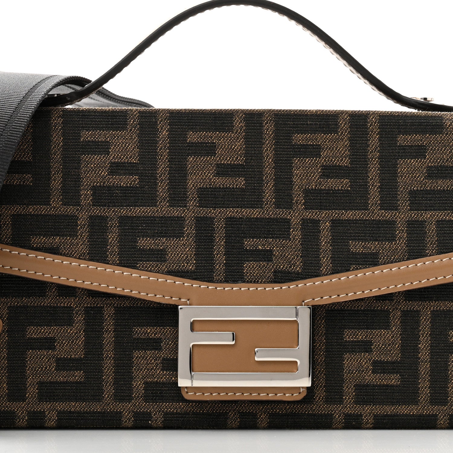 Fendi Recycled Fabric Jacquard Vitello King FF 1974 Baguette Soft Trunk Tobacco Moro Sand 8 of 10