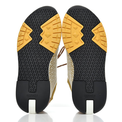 Hermes Knit Goatskin Womens Addict Sneakers 37 Ocre 5 of 13