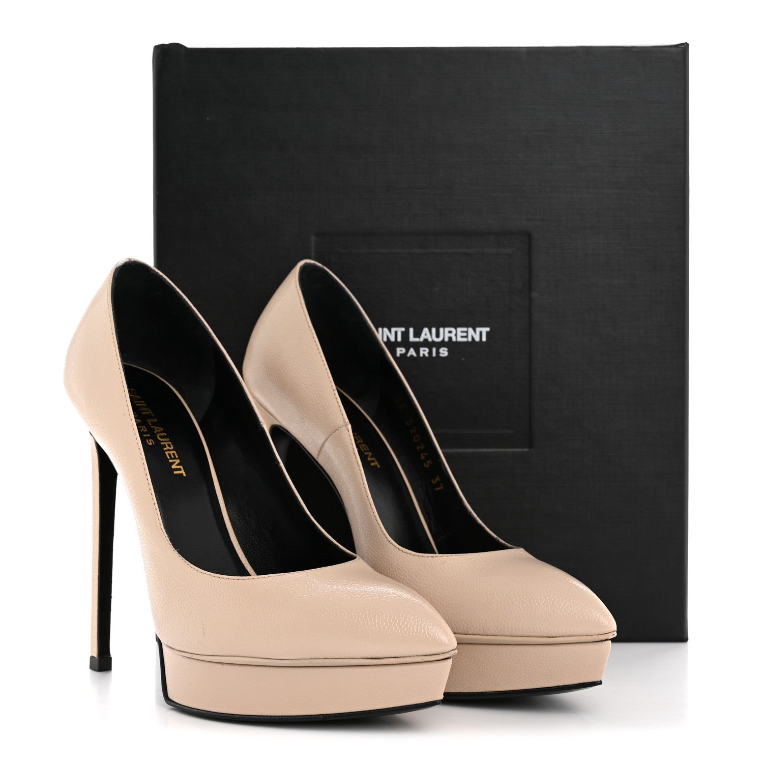 Saint Laurent Pebbled Patent Calfskin Janis 105 Platform Pumps 37 Nude 12 of 12