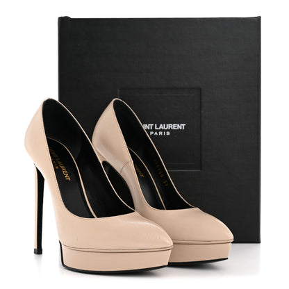 Saint Laurent Pebbled Patent Calfskin Janis 105 Platform Pumps 37 Nude 12 of 12