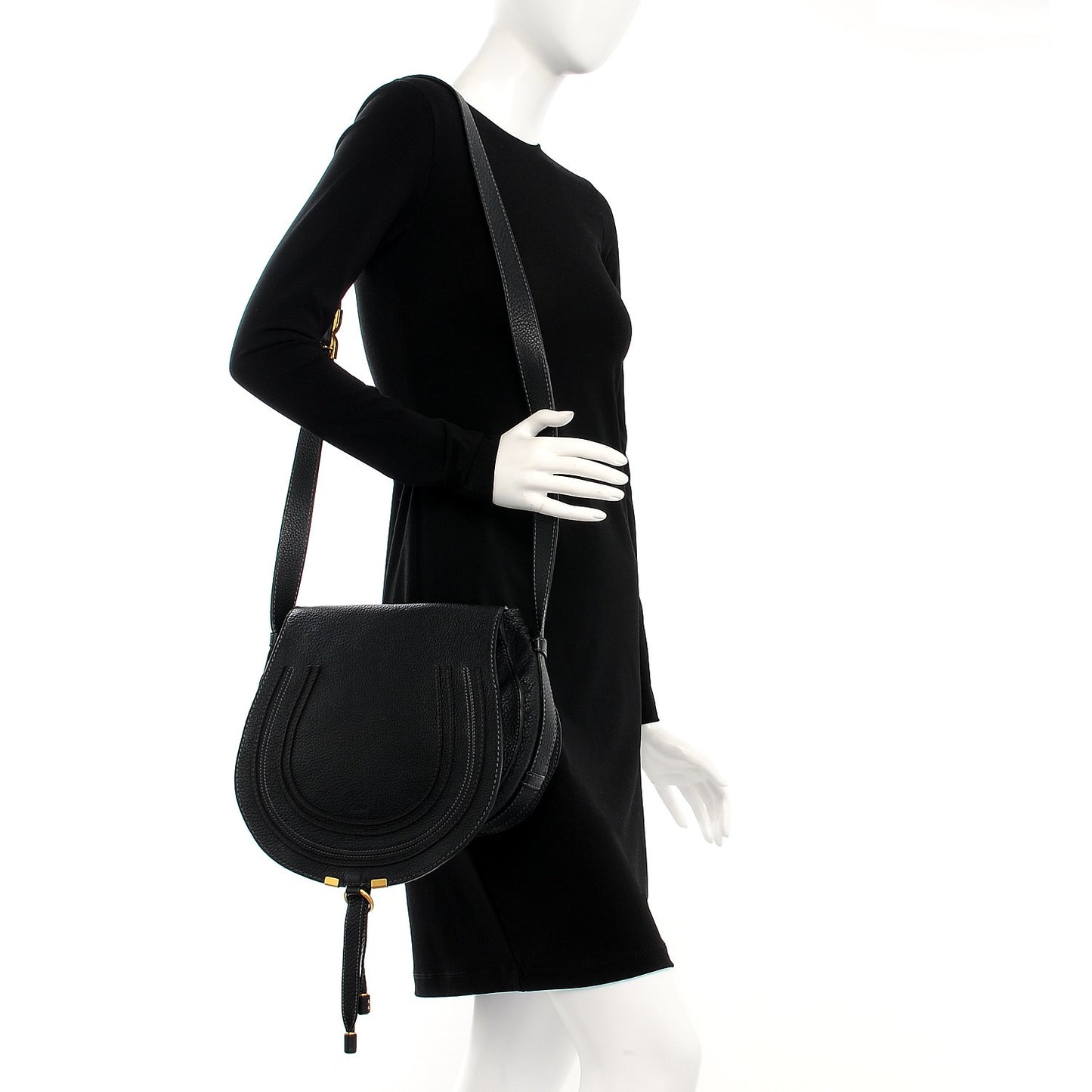 Calfskin Medium Marcie Round Crossbody Bag Black