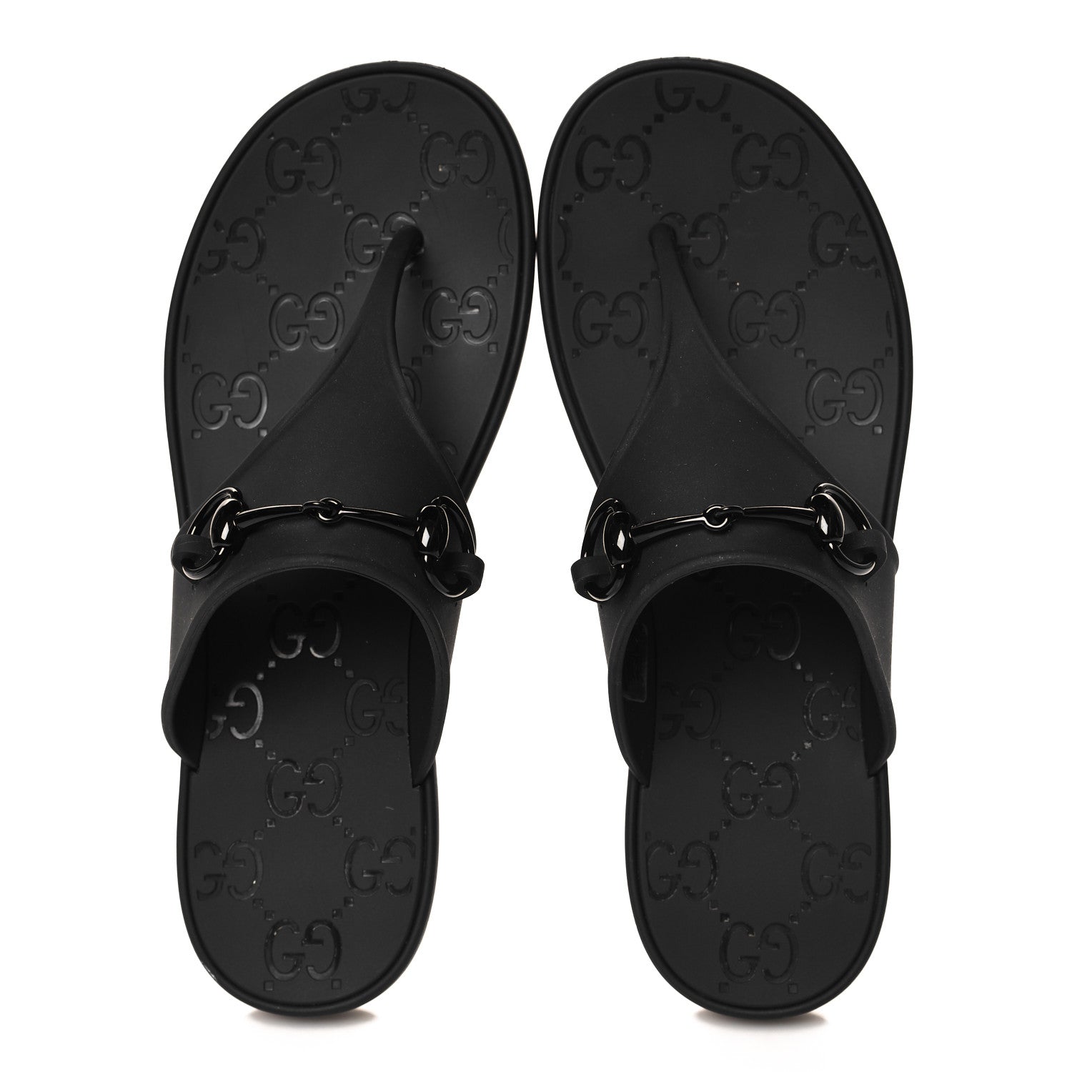 Gucci Rubber Womens Horsebit Thong Sandals 37 Black 2 of 8