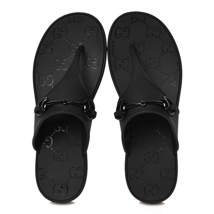 Gucci Rubber Womens Horsebit Thong Sandals 37 Black 2 of 8