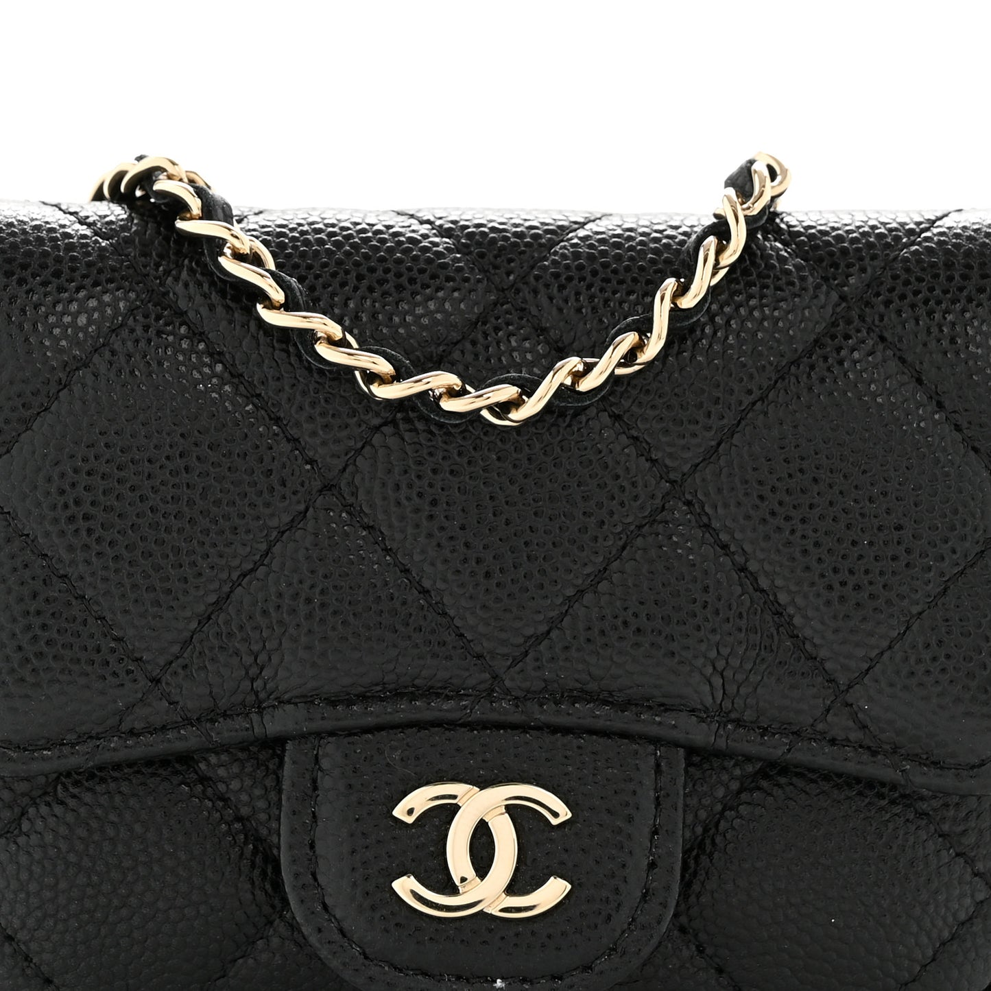 Caviar Quilted Mini Chain Belt Bag Black