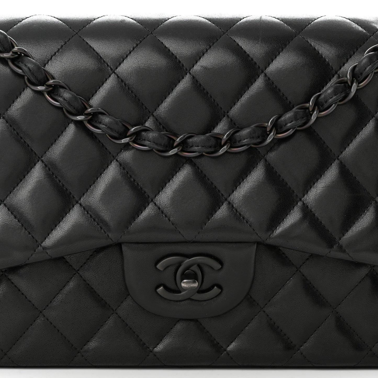 Lambskin Quilted Jumbo Double Flap So Black
