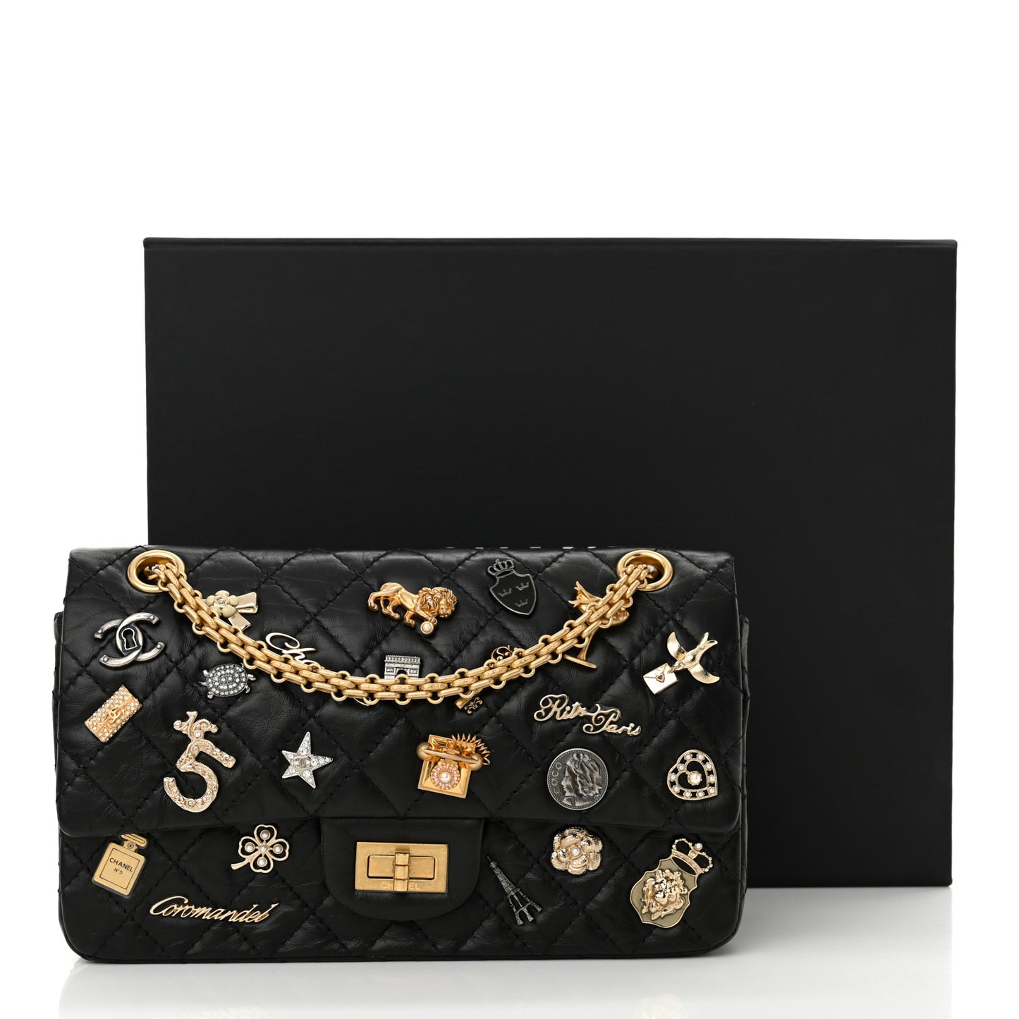 Aged Calfskin Lucky Charms 2.55 Reissue 225 Flap Black