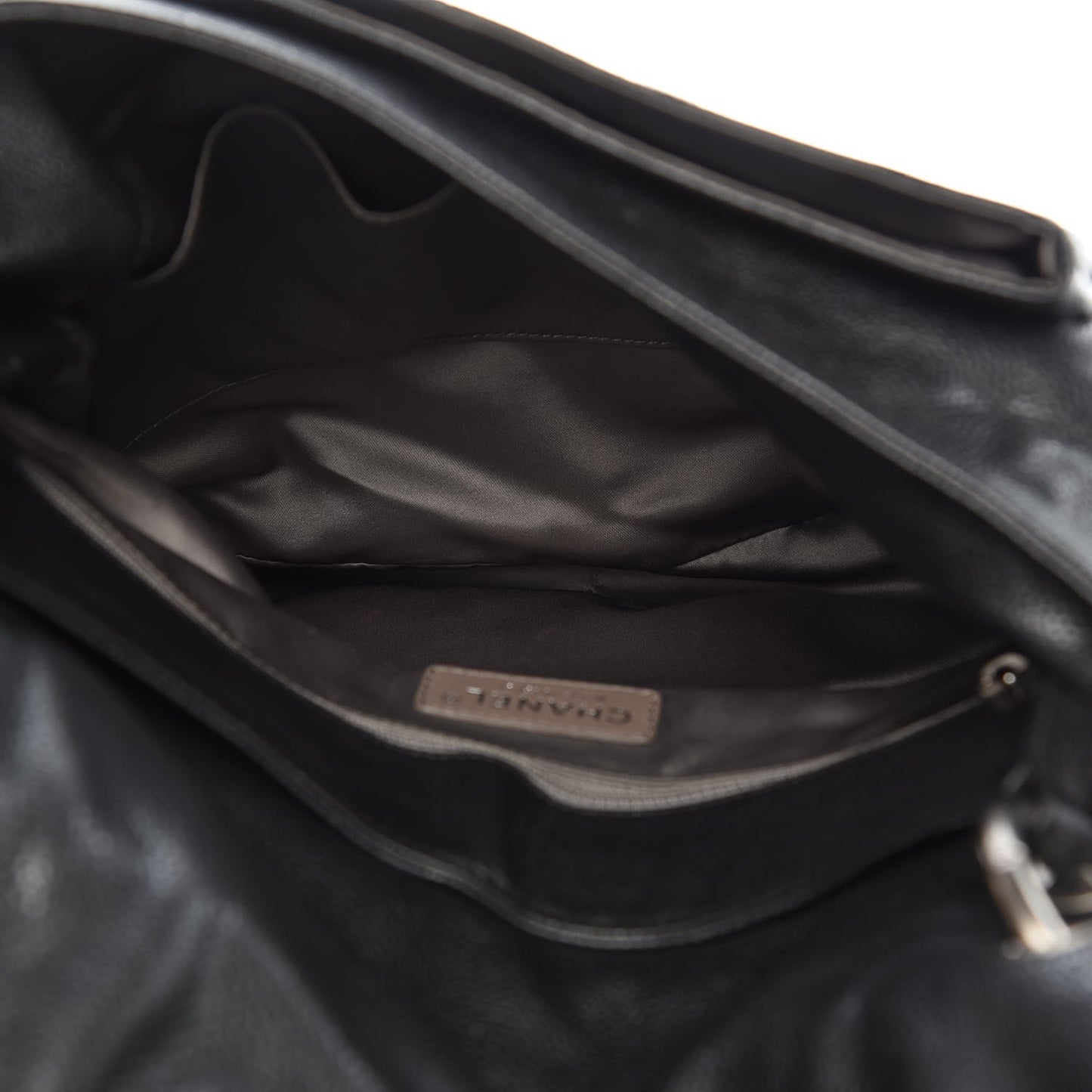 Glazed Caviar Flap Hobo Dark Grey
