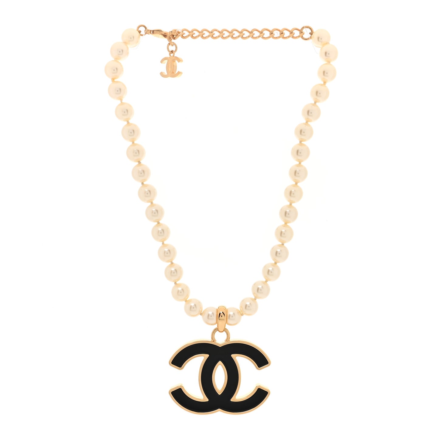 Pearl Resin CC Short Necklace Gold Black