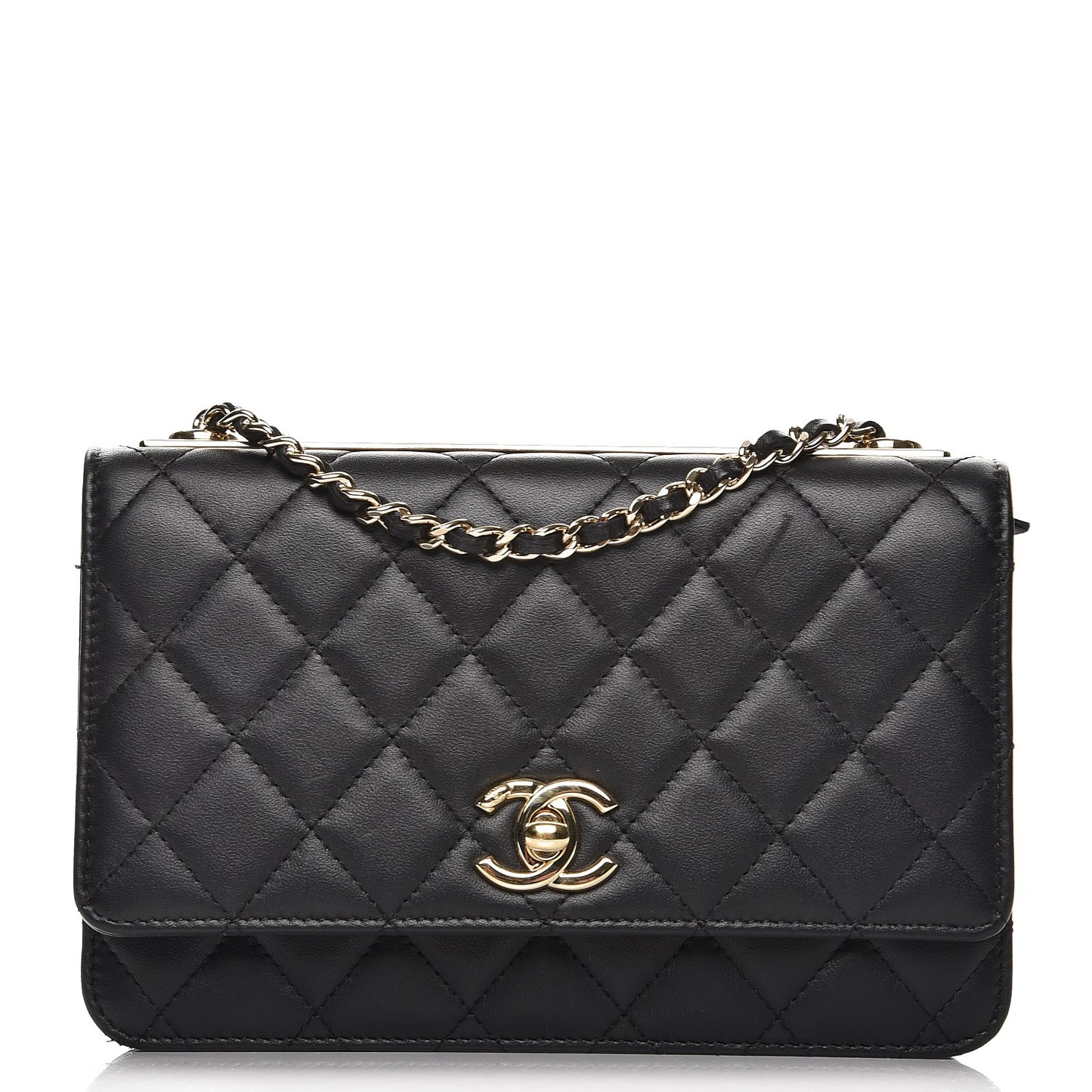 Lambskin Quilted Trendy CC Wallet On Chain WOC Black