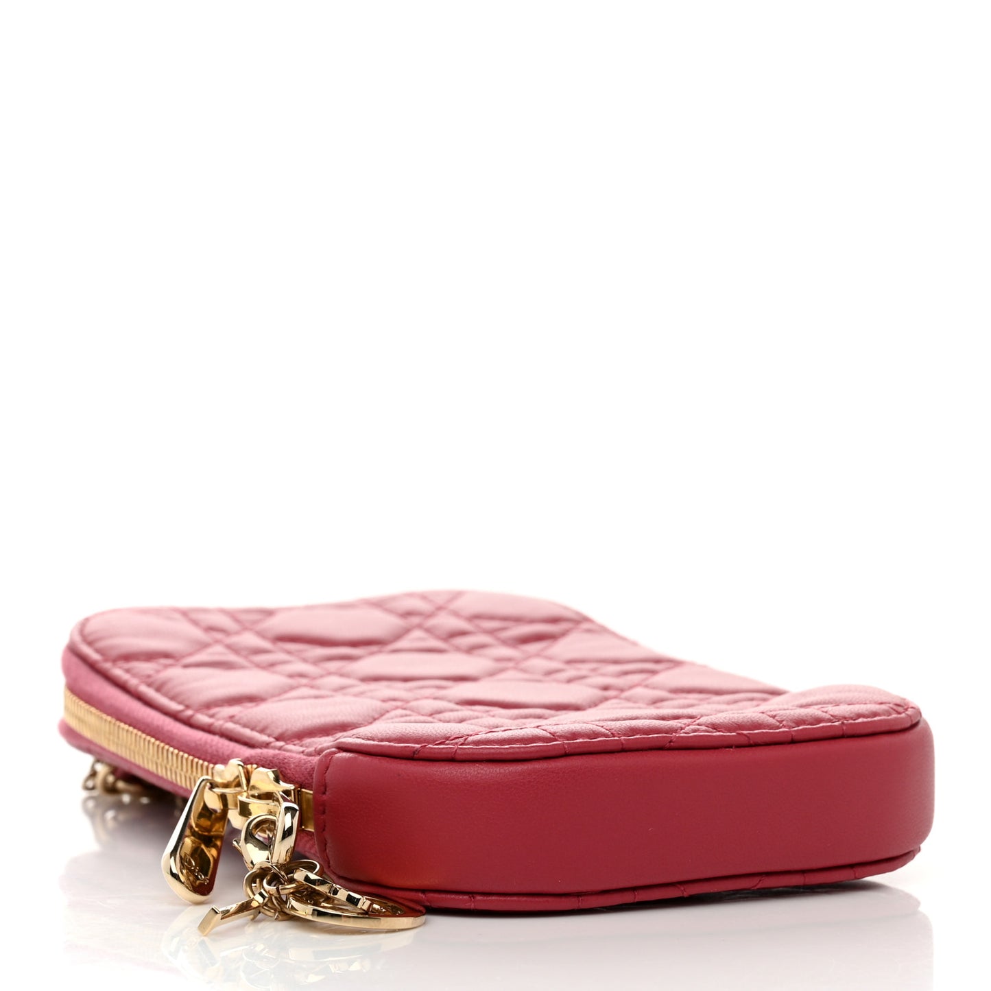 Lambskin Cannage Lady Dior Phone Holder Strawberry Pink
