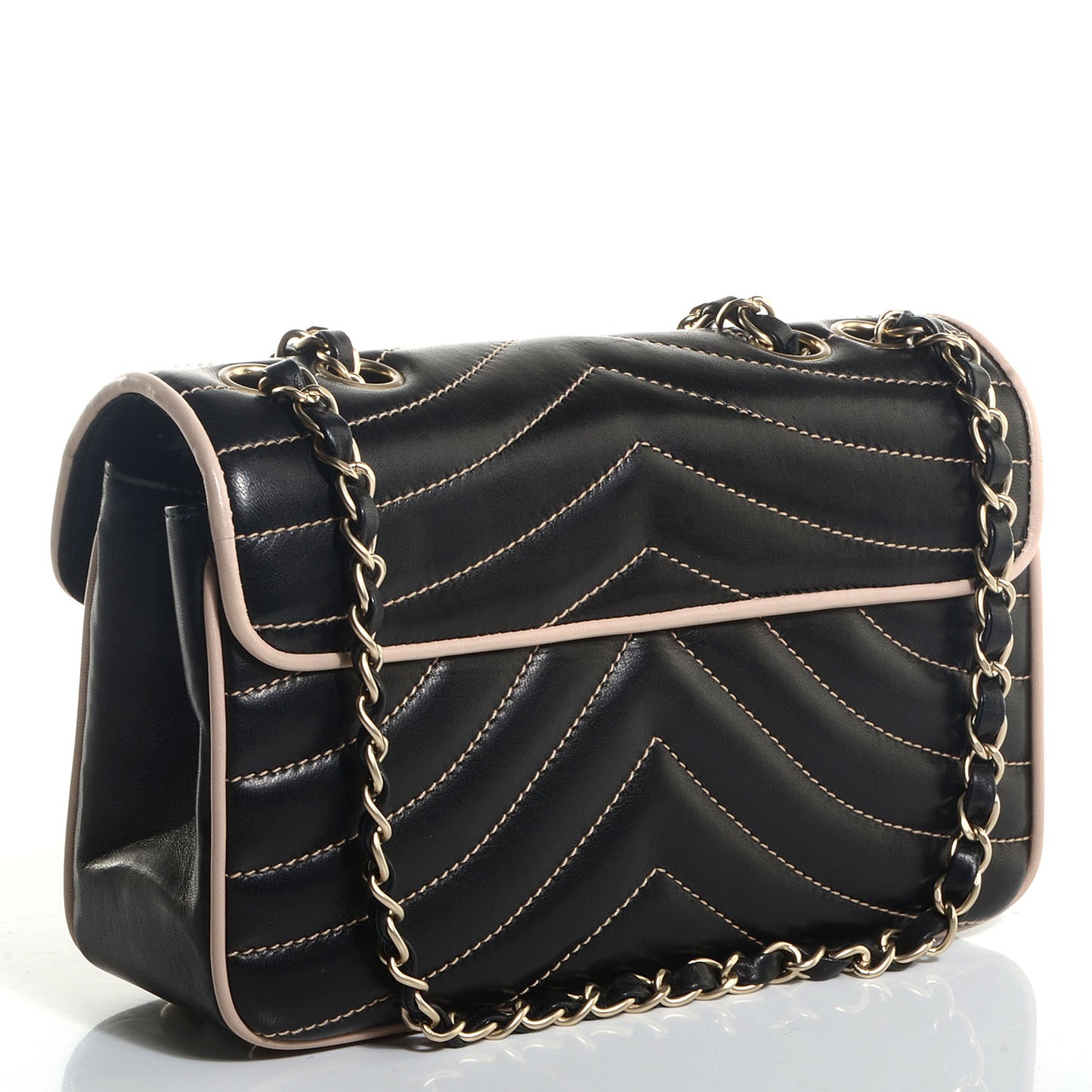 Lambskin Small Chevron Single Flap Black Beige