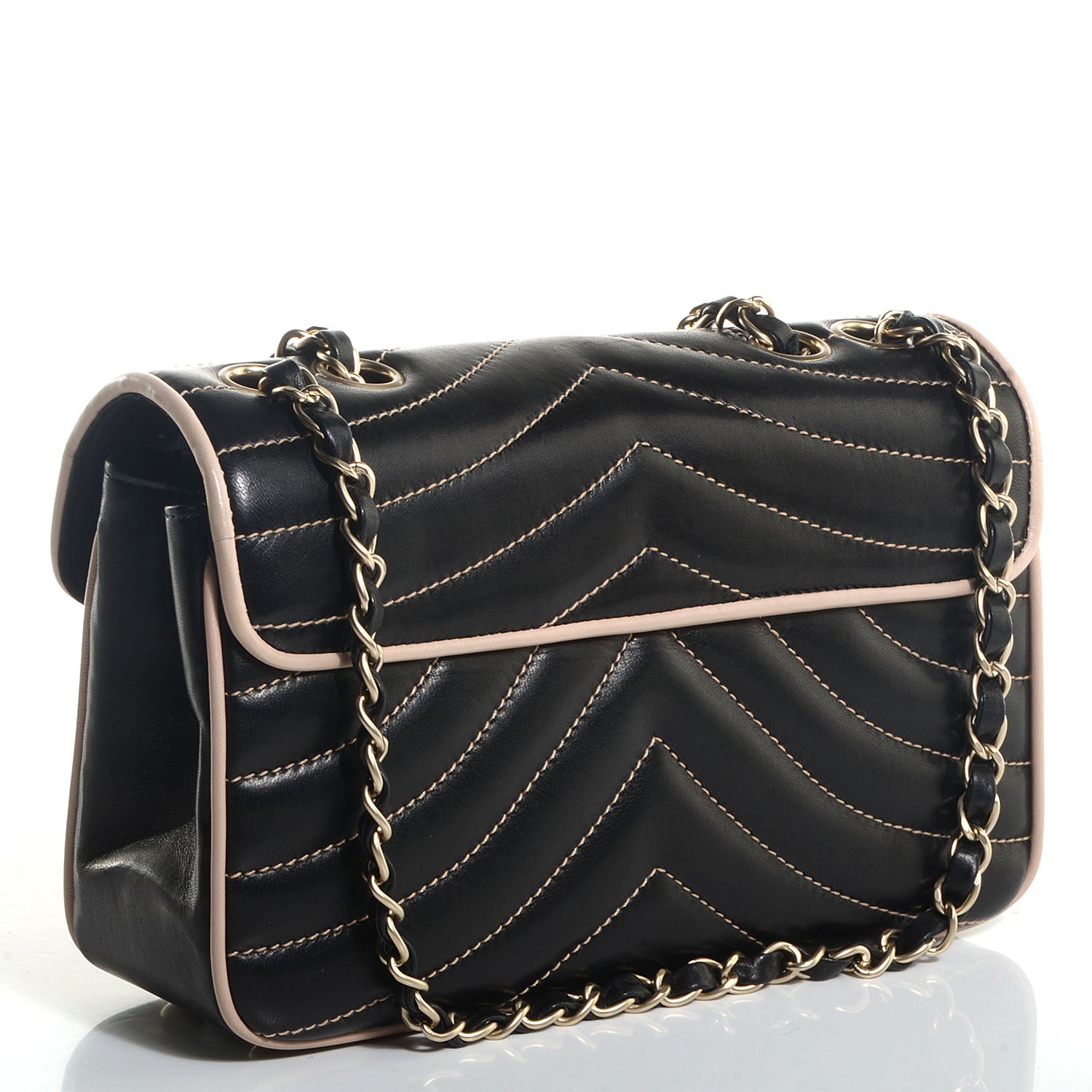 Chanel Lambskin Small Chevron Single Flap Black Beige 3 of 9