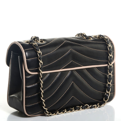 Chanel Lambskin Small Chevron Single Flap Black Beige 3 of 9