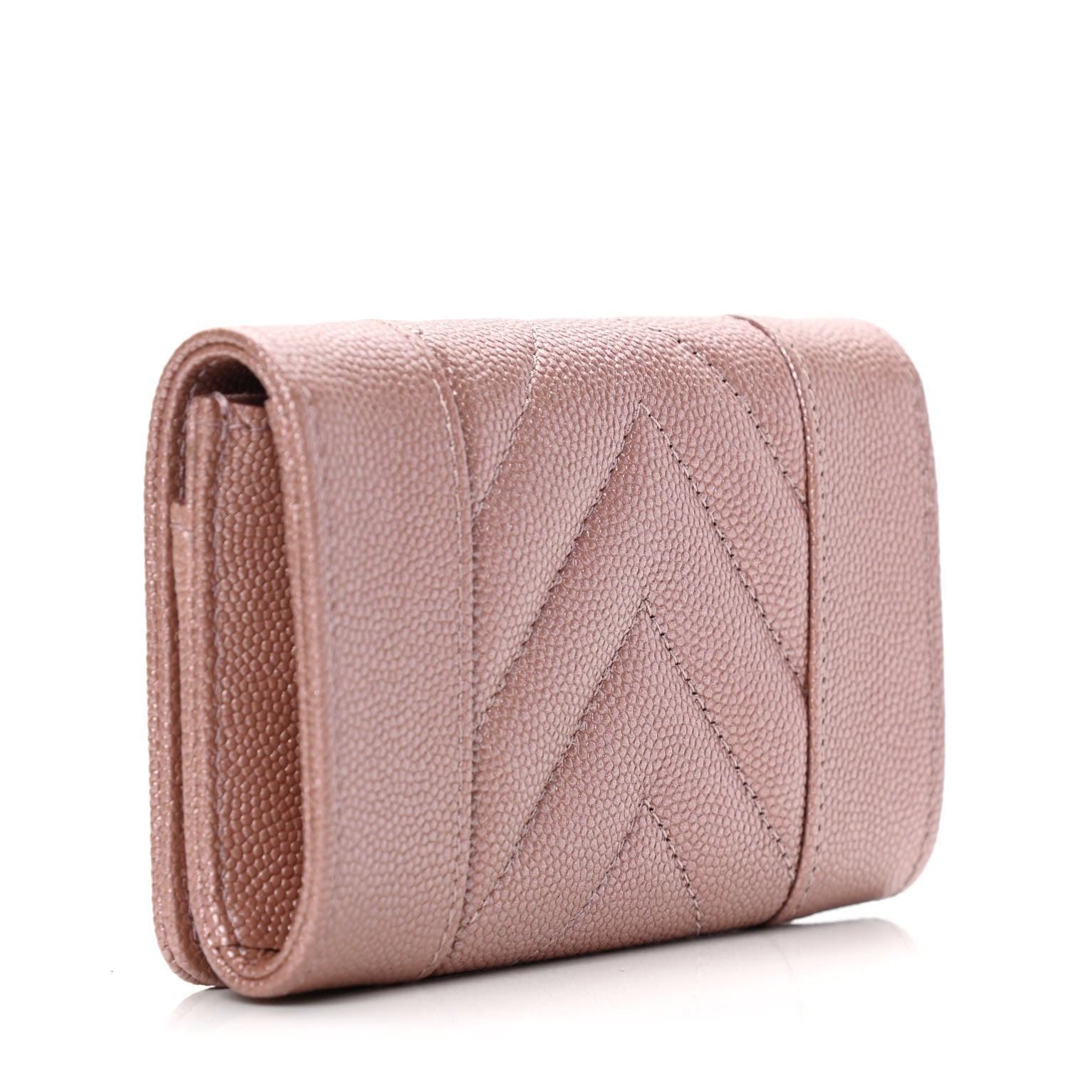 Chanel Metallic Caviar Chevron Quilted Vintage Mademoiselle Flap Card Holder Pink 2 of 4