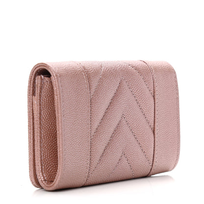 Chanel Metallic Caviar Chevron Quilted Vintage Mademoiselle Flap Card Holder Pink 2 of 4