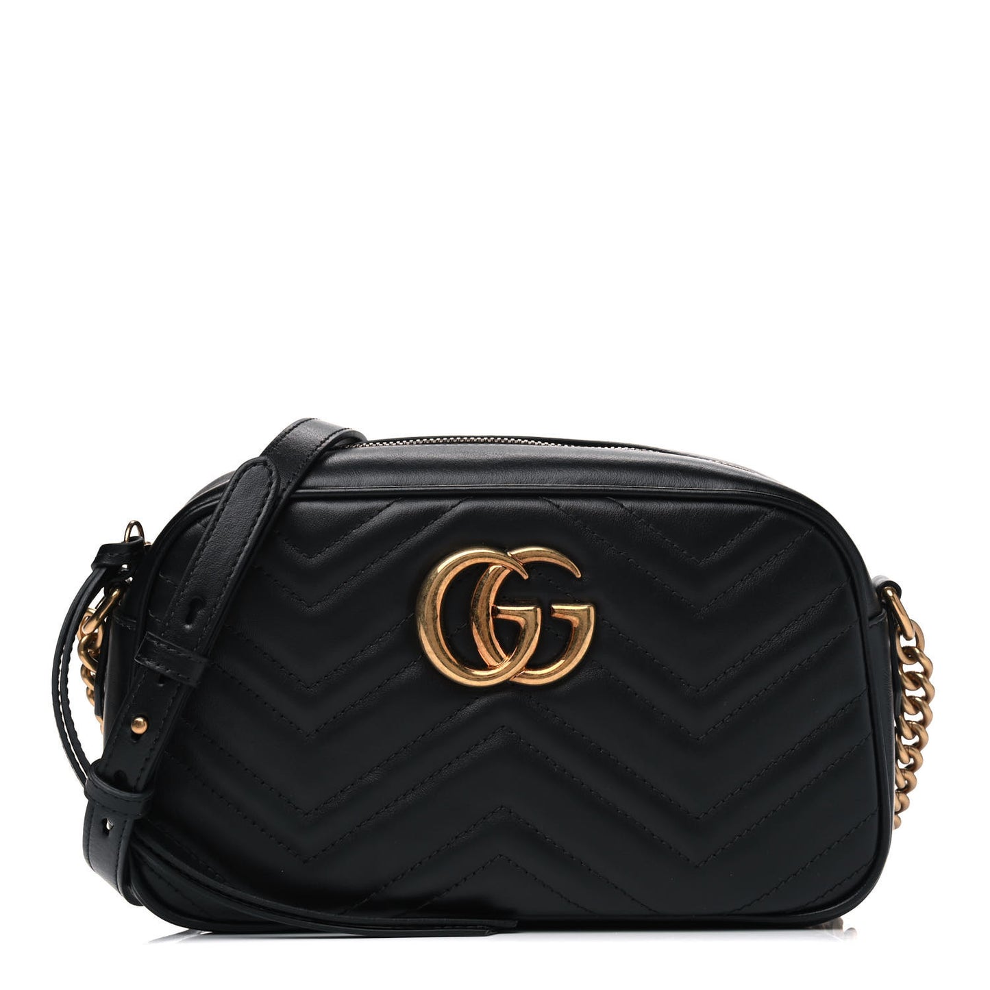 Calfskin Matelasse Small GG Marmont Chain Shoulder Bag Black
