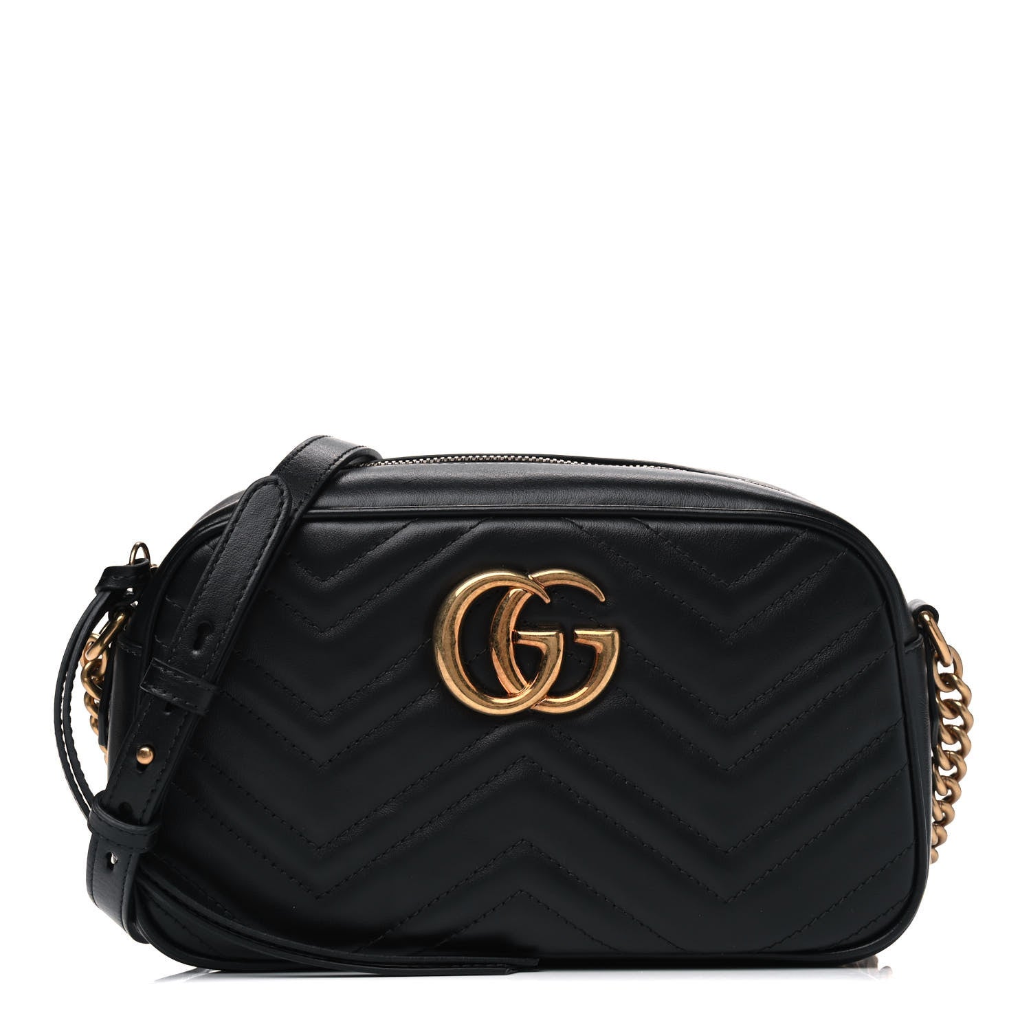 Gucci Calfskin Matelasse Small GG Marmont Chain Shoulder Bag Black 1 of 4