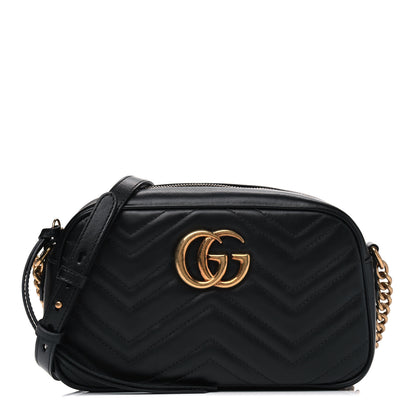 Gucci Calfskin Matelasse Small GG Marmont Chain Shoulder Bag Black 1 of 4