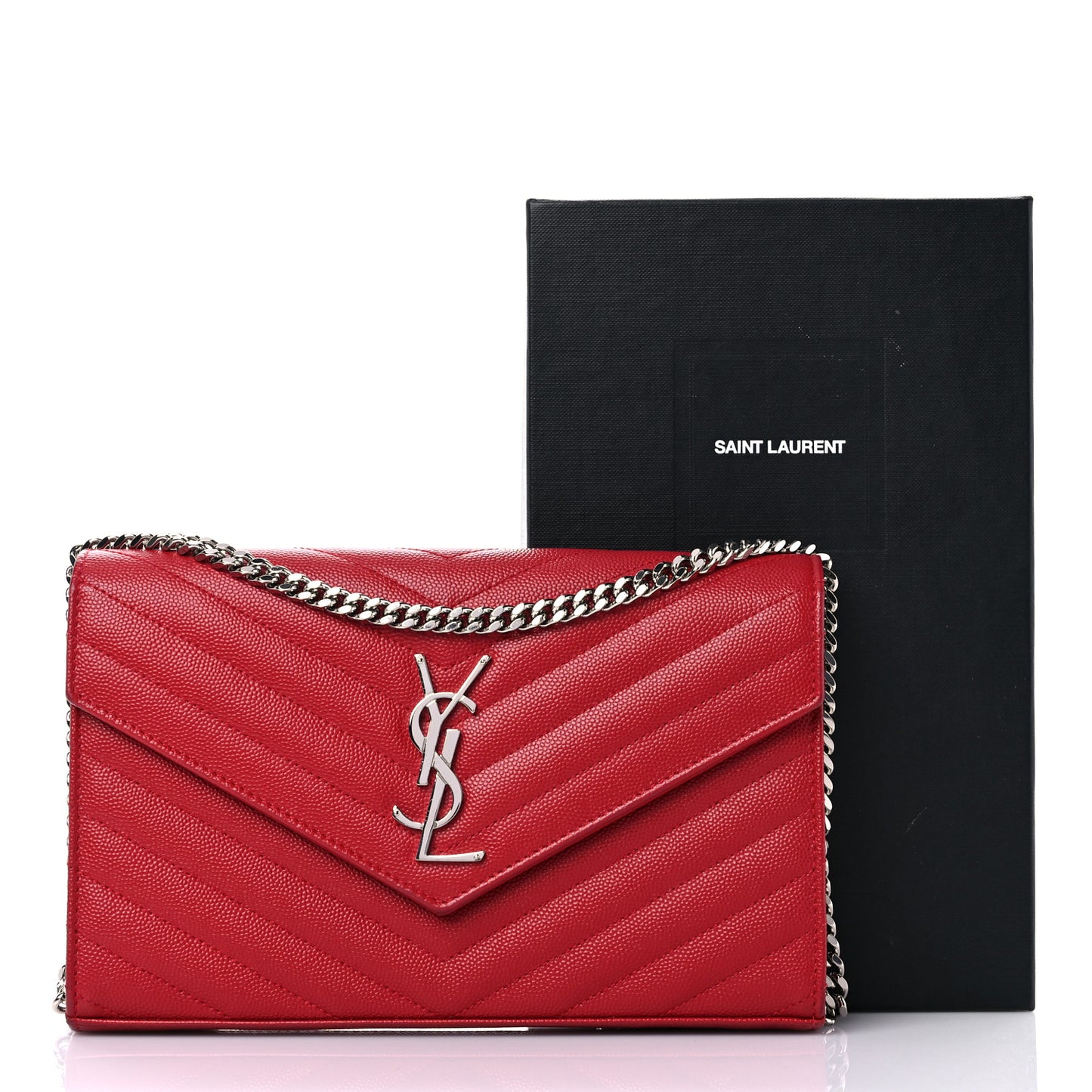 Grain De Poudre Matelasse Chevron Monogram Chain Wallet New Red