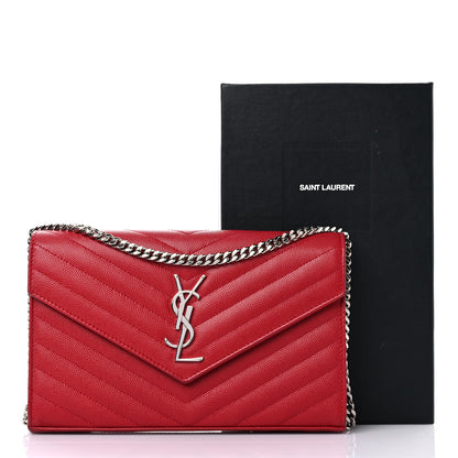 Saint Laurent Grain De Poudre Matelasse Chevron Monogram Chain Wallet New Red 13 of 13