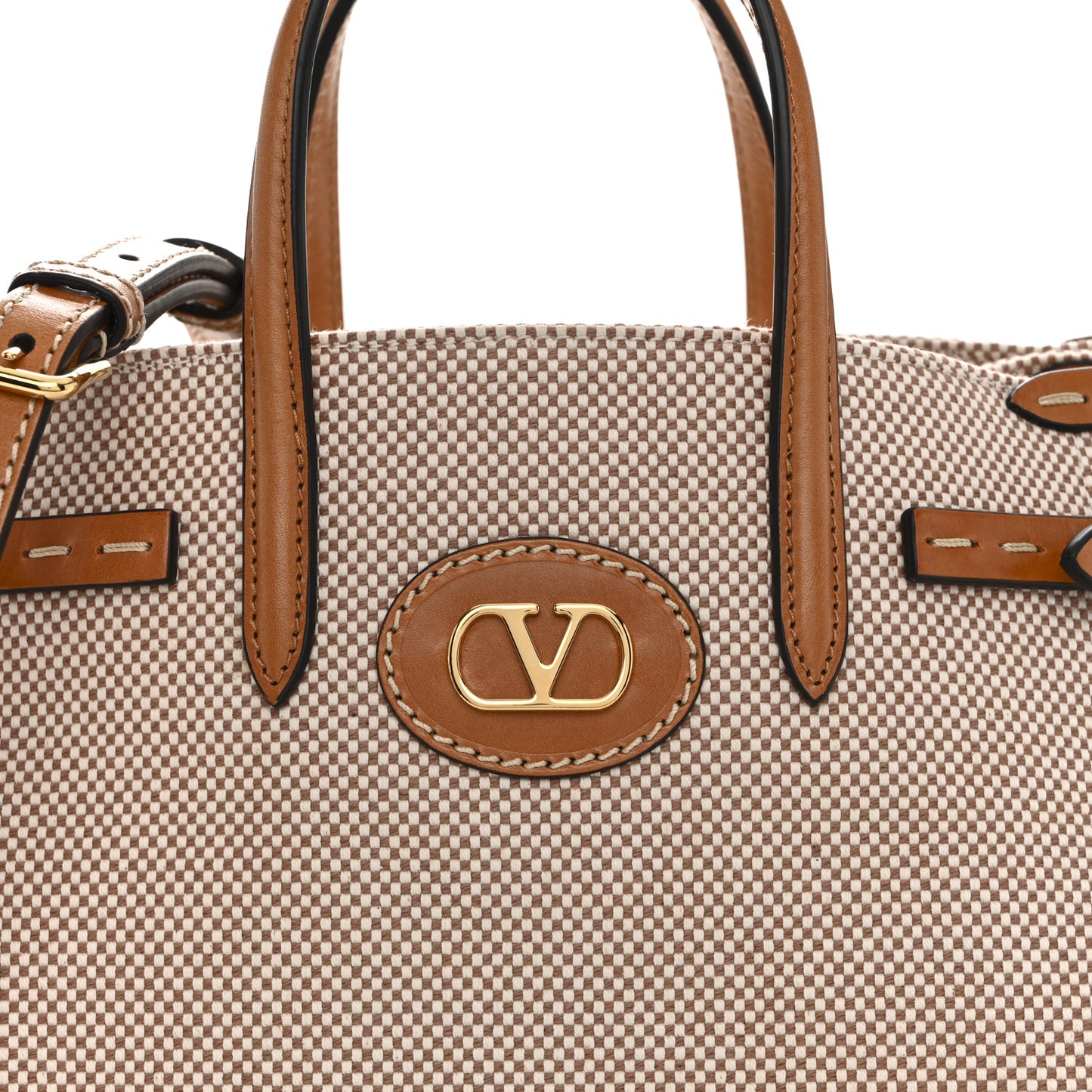 Cotton Canvas Calfskin Vlogo Small Antibes Tote Naturale Tobacco