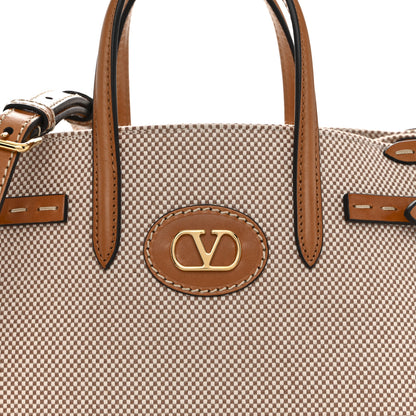 Valentino Garavani Cotton Canvas Calfskin Vlogo Small Antibes Tote Naturale Tobacco 7 of 12
