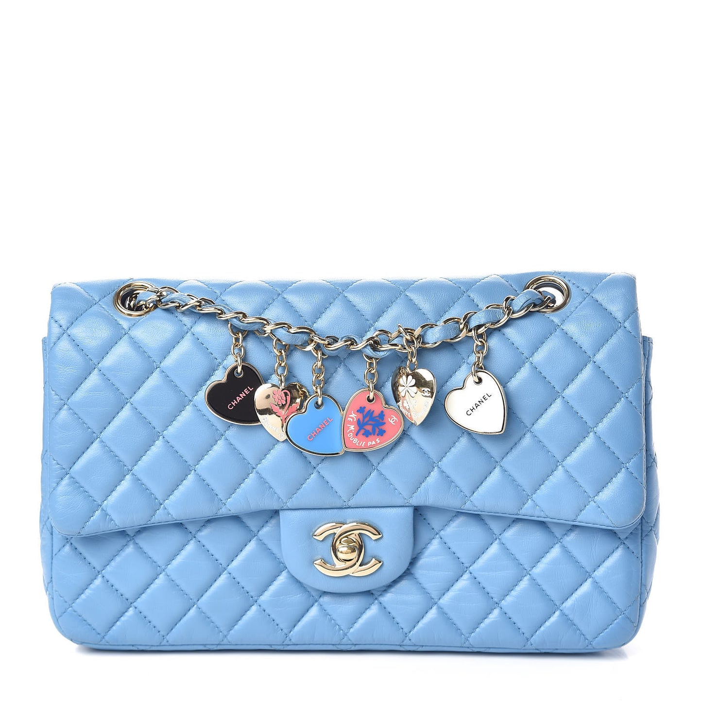 Lambskin Valentine Charms Medium Flap Baby Blue