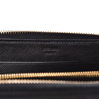 Prada Saffiano Triangle Zip Around Wallet Black 6 of 7