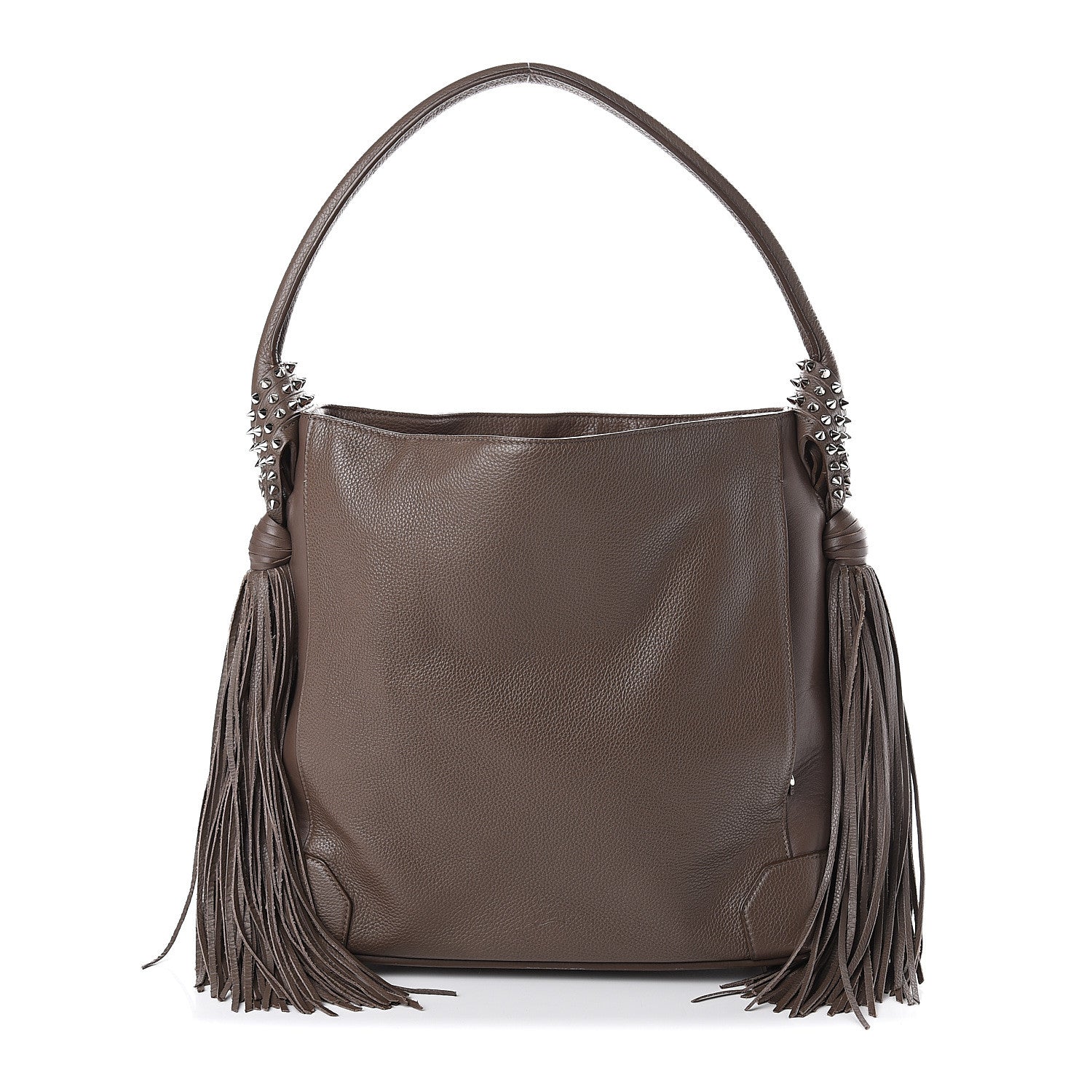 Christian Louboutin Empire Calfskin Spikes Fringe Eloise Hobo Grey 1 of 8