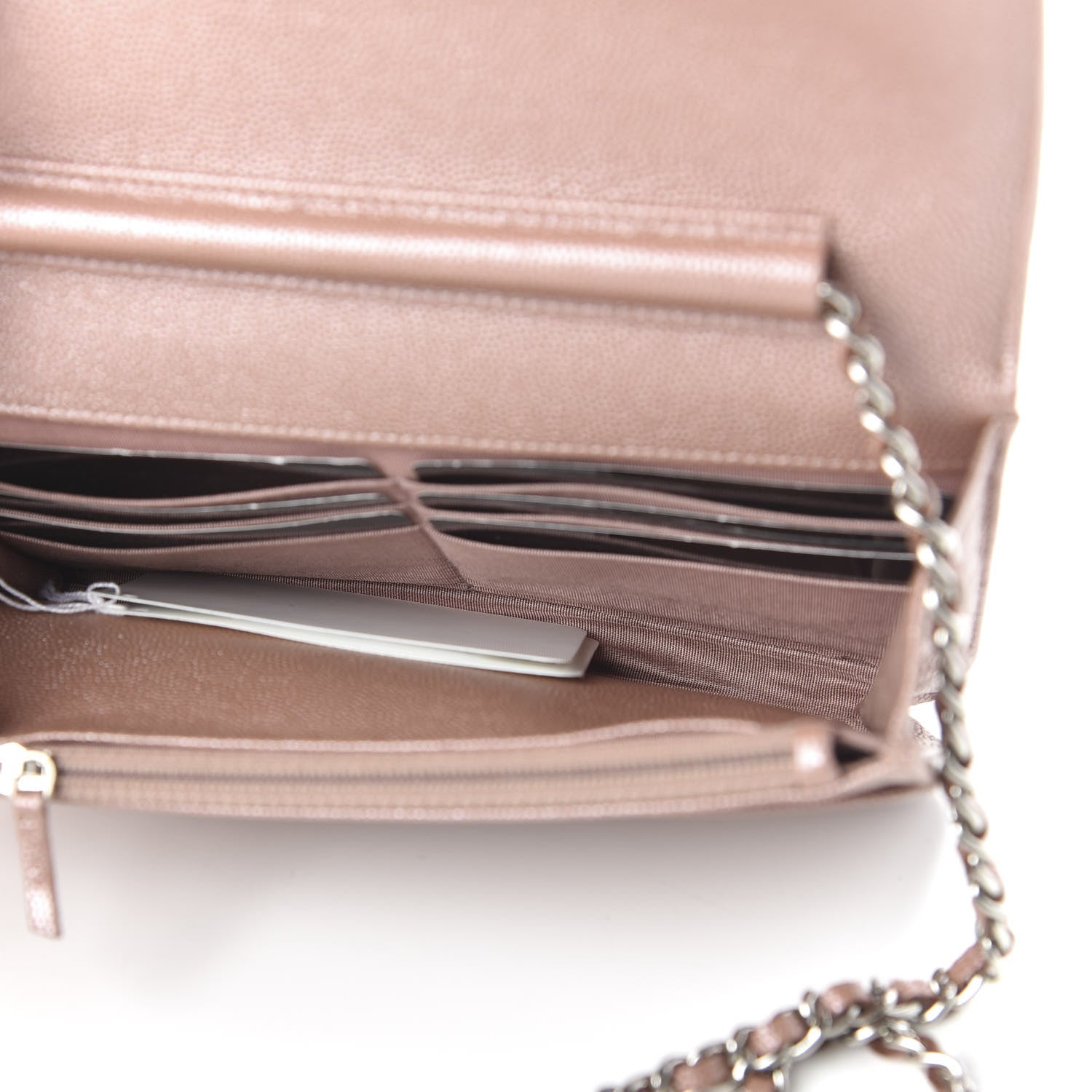 Chanel Metallic Caviar Chevron Quilted Vintage Mademoiselle Wallet On Chain WOC Pink 5 of 10