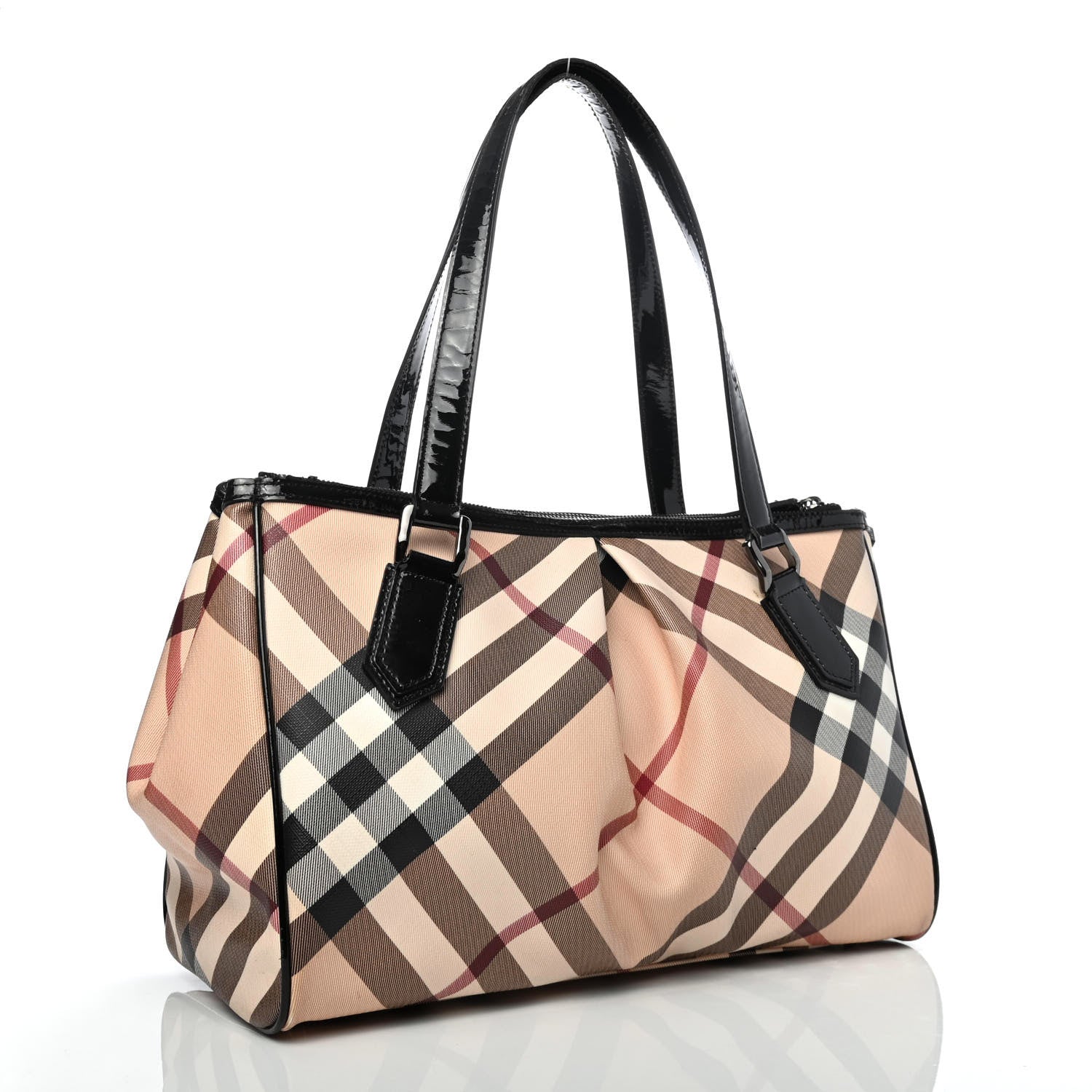 Burberry Patent Trim Supernova Check Medium Melbury Tote Black 2 of 4