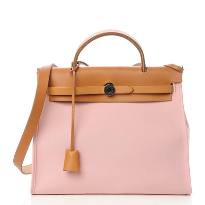 Hermes Vache Hunter Toile Herbag Zip 31 PM Rose Sakura 4 of 11