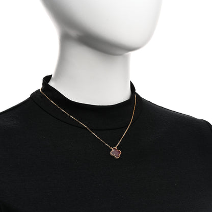 Van Cleef & Arpels 18K Yellow Gold Pink Enamel Vintage Alhambra Pendant Necklace 2 of 6