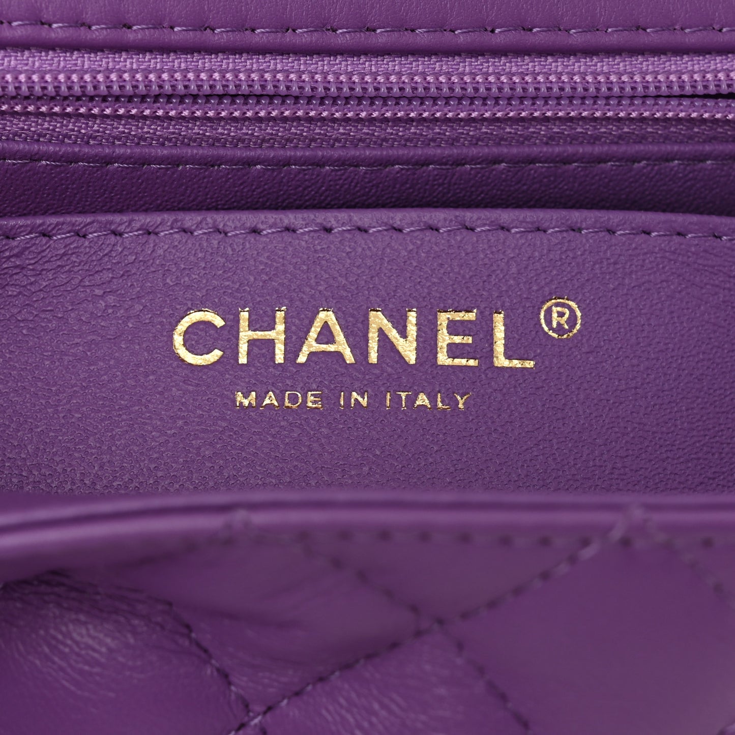 Lambskin Quilted Mini Rectangular Flap Purple