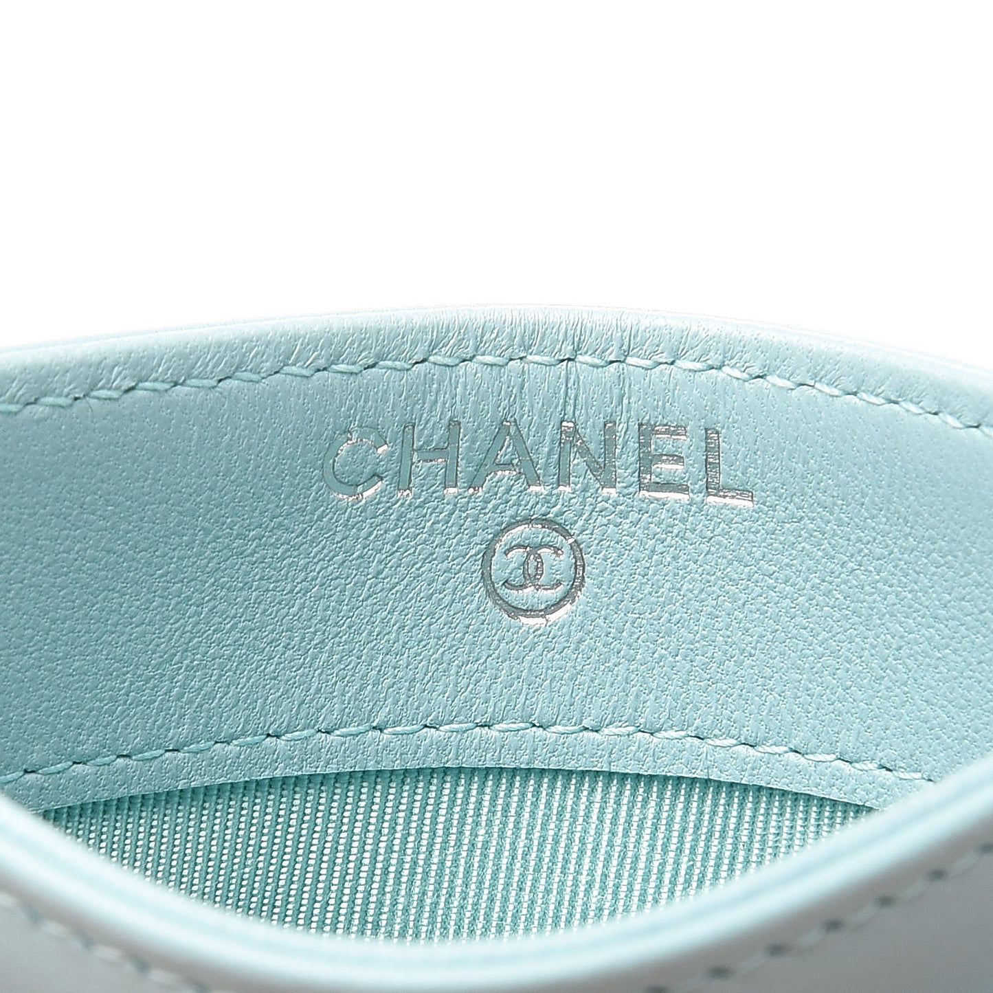 Lambskin Quilted Card Holder Light Blue