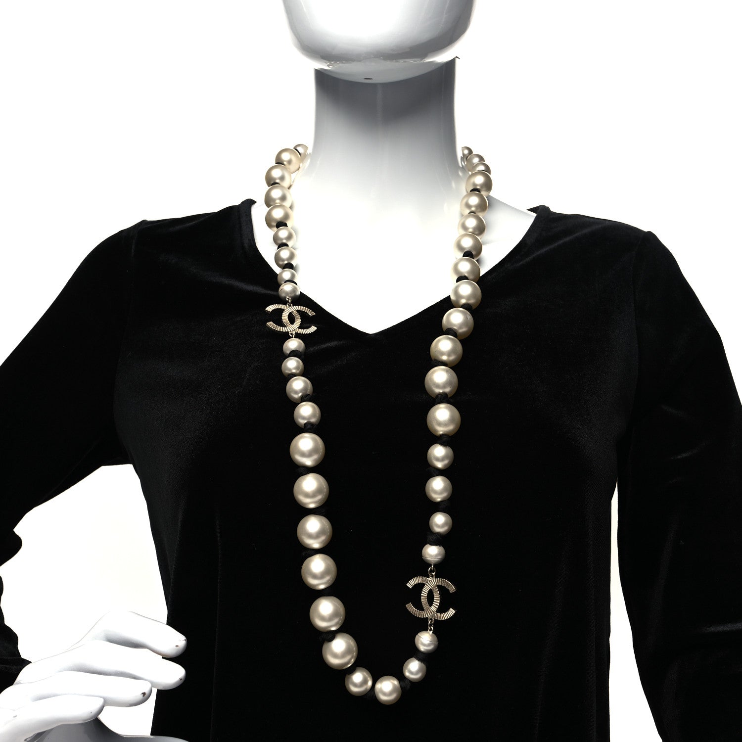 Chanel Pearl Grosgrain CC Long Necklace Gold 2 of 6
