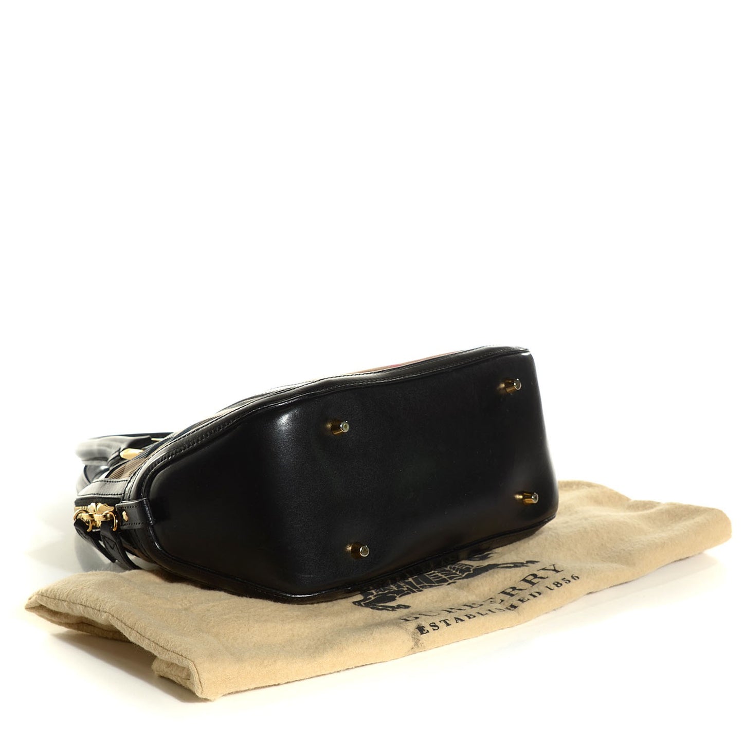 Bridle Calfskin House Check Small Orchard Bowling Bag Black