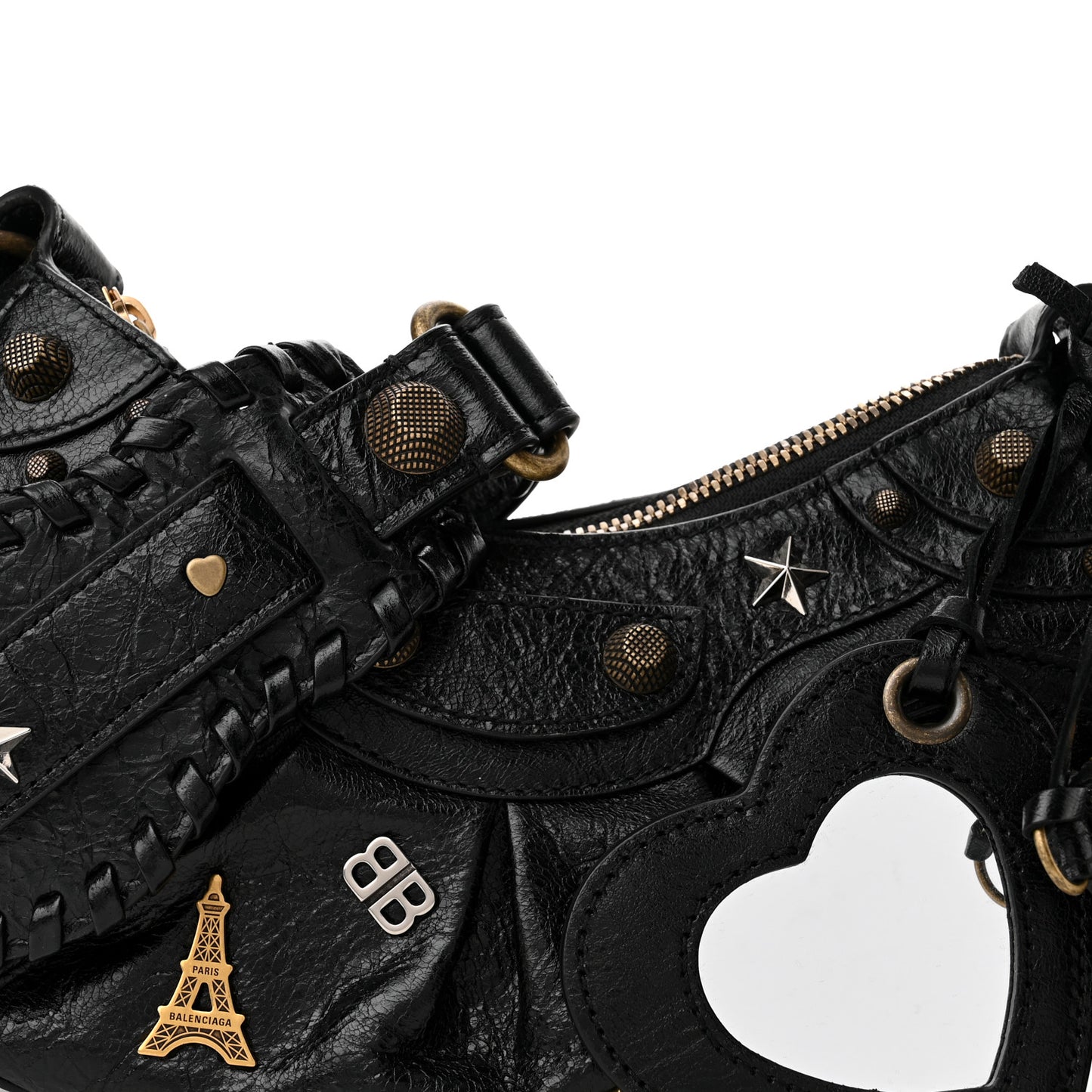 Agneau Arena Pin Embellished Le Cagole Shoulder Bag XS Black