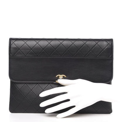 Chanel Calfskin Quilted CC Flap Clutch Black 2 of 11