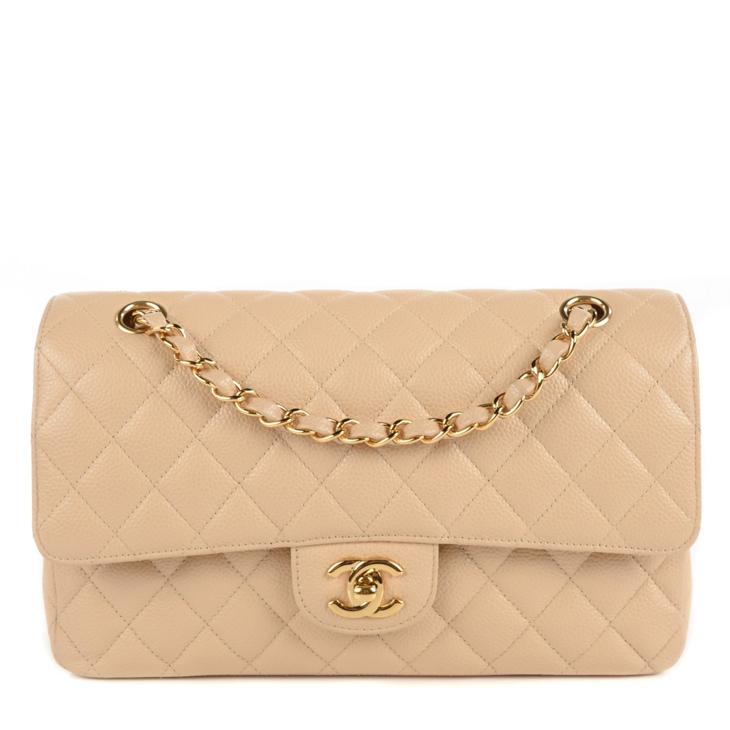 Caviar Quilted Medium Double Flap Beige Clair
