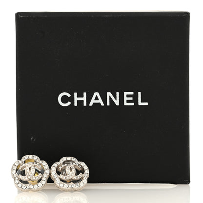 Chanel Crystal Coco Flapper Camellia CC Stud Earrings Silver 5 of 5