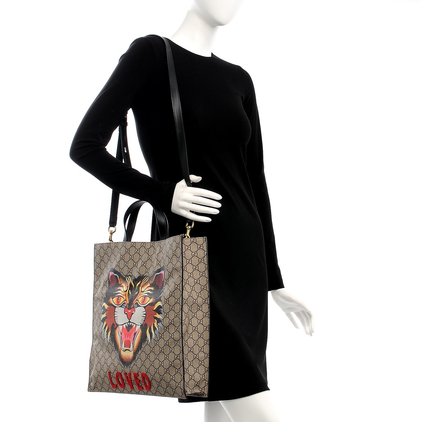 GG Supreme Monogram Angry Cat Vertical Tote