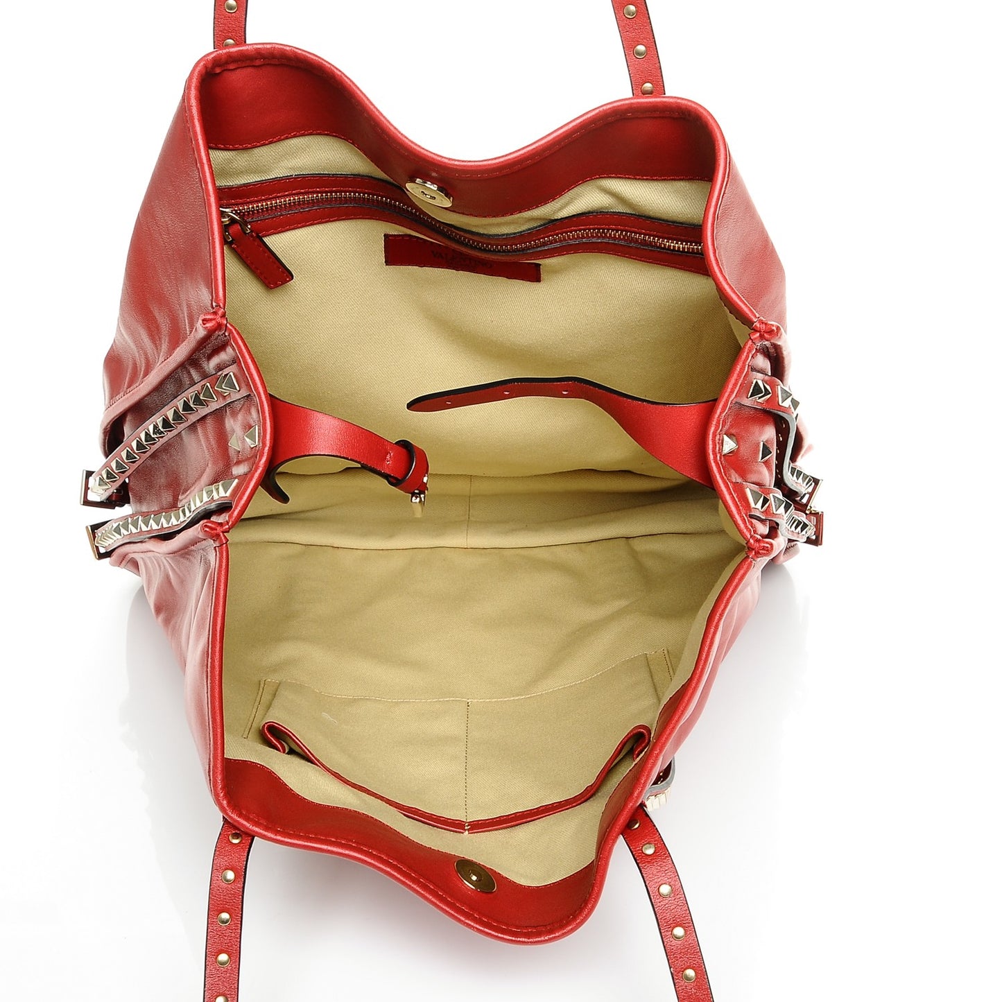 Vitello Rockstud Shopper Tote Red