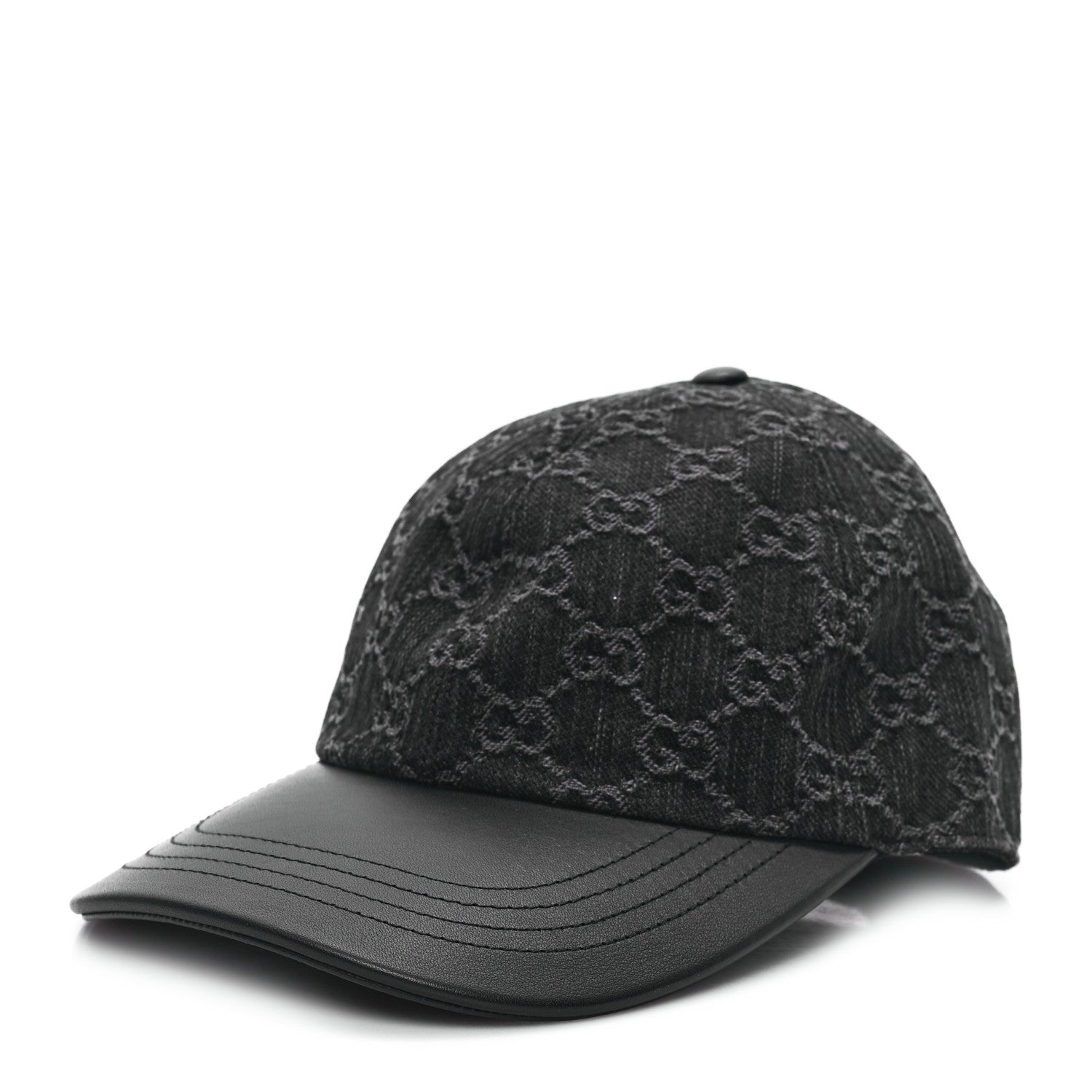 Gucci Denim Calfskin GG Monogram Baseball Hat S Black Grey 1 of 9