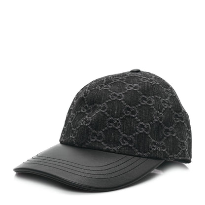 Gucci Denim Calfskin GG Monogram Baseball Hat S Black Grey 1 of 9