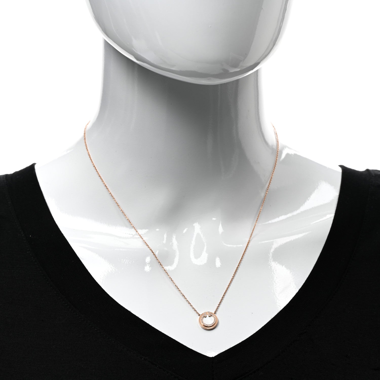 Tiffany 18K Rose Gold Diamond Mother of Pearl Small T Circle Pendant Necklace 2 of 5
