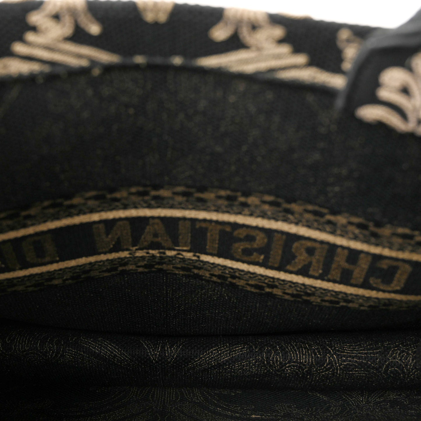 Canvas Embroidered Large Ornamental Cornely Effect Book Tote Black Beige